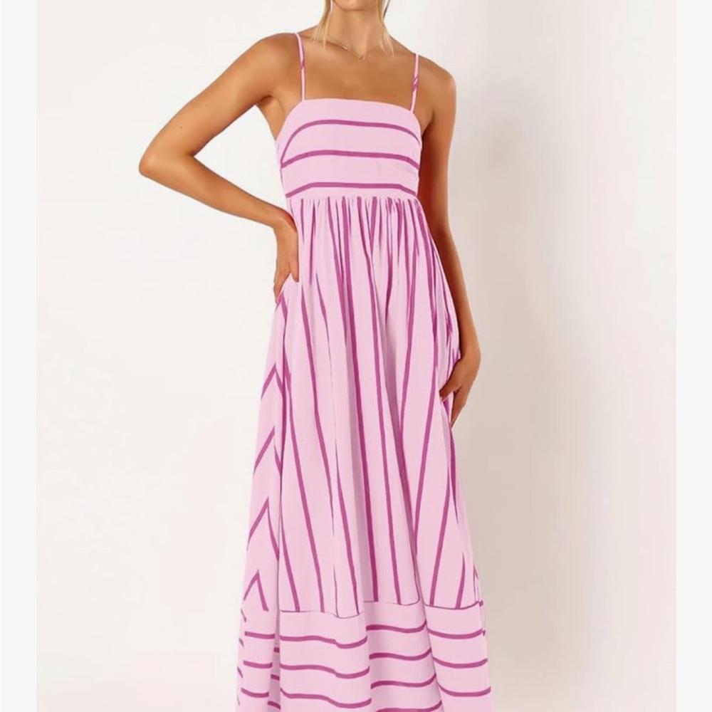 Pink Stripe Spaghetti‑Strap Maxi Dress